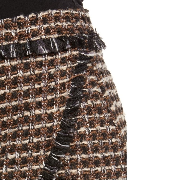 Blank NYC Miniskirt 27 Plaid Tweed Fringe Faux Wrap Clueless Black Brown NWT - Picture 6 of 11